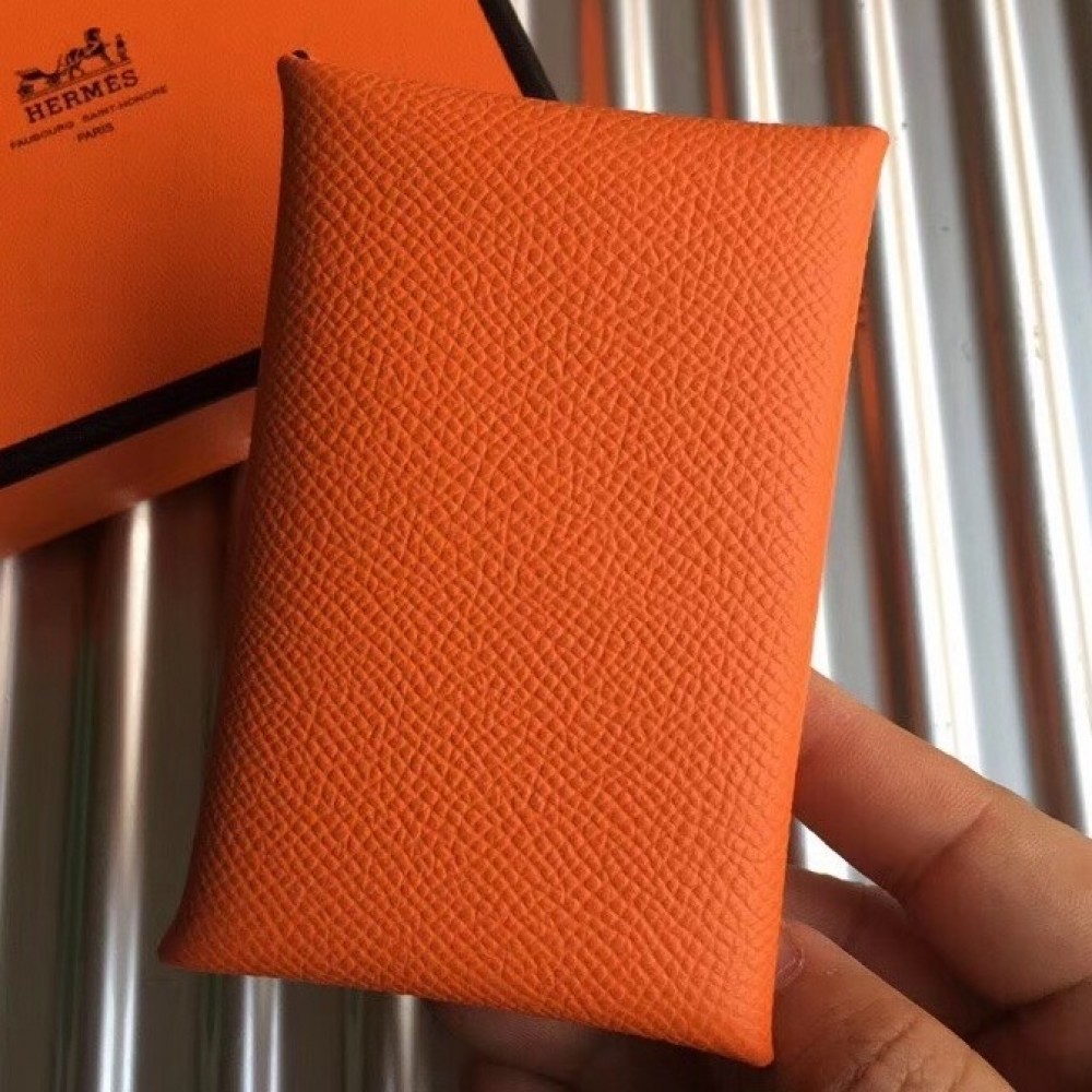 Hermes Orange Epsom Calvi Card Holder LDBS243012