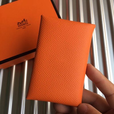 Hermes Orange Epsom Calvi Card Holder LDBS243012