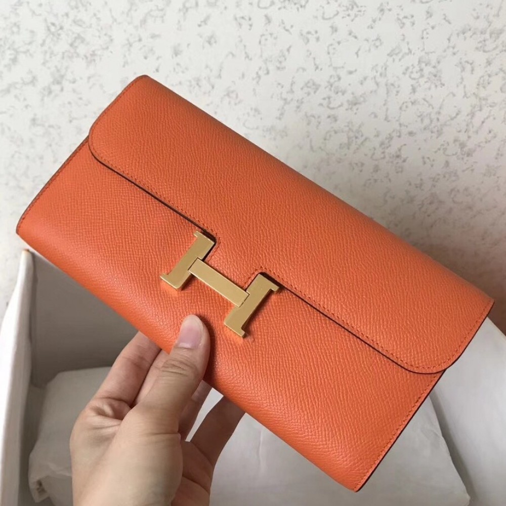 Hermes Orange Epsom Constance Long Wallet LDBS243014