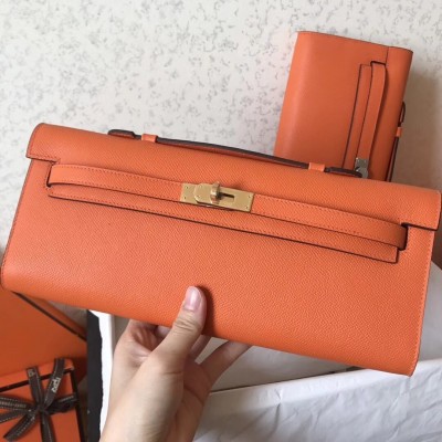 Hermes Orange Epsom Kelly Cut Handmade Bag LDBS243017