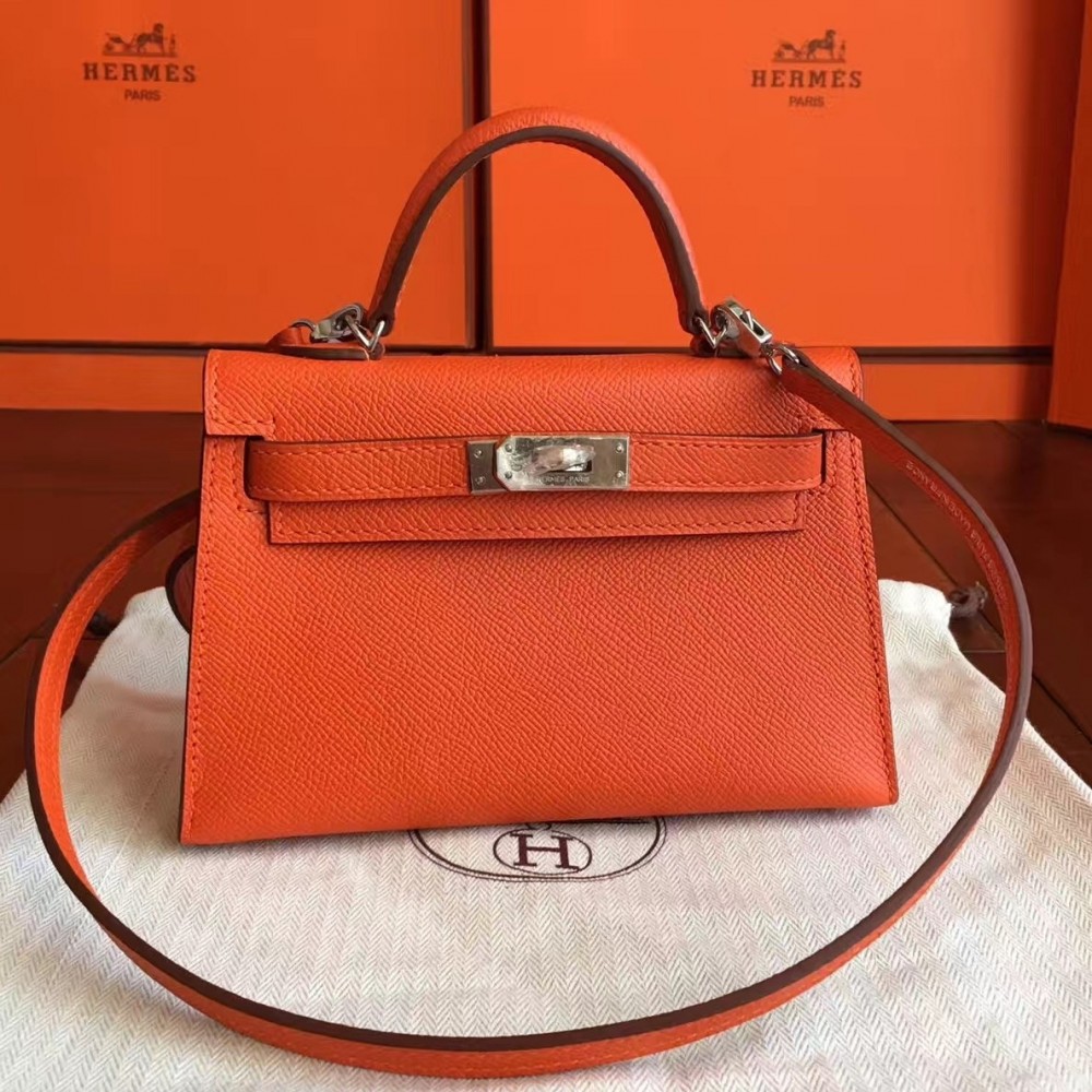 Hermes Orange Epsom Kelly Mini II Handmade Bag LDBS243018