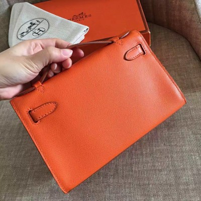 Hermes Orange Kelly Pochette Epsom Handmade Bag LDBS243020