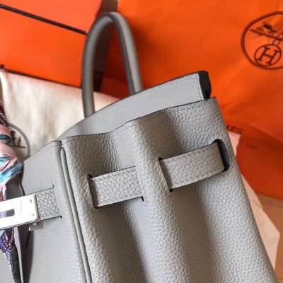 Hermes Pearl Grey Birkin 30cm Clemence Handmade Bag LDBS243031