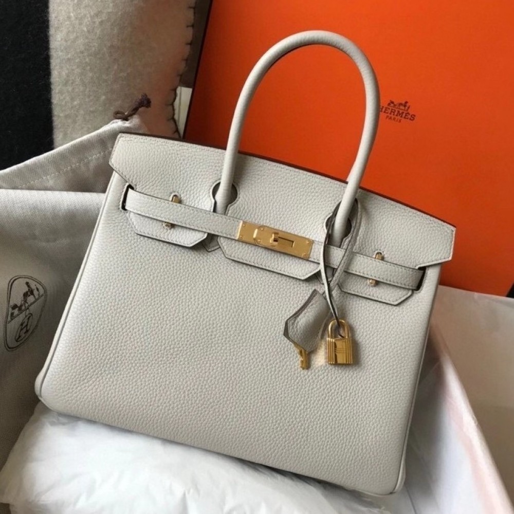 Hermes Pearl Grey Clemence Birkin 30cm Bag GHW LDBS243032