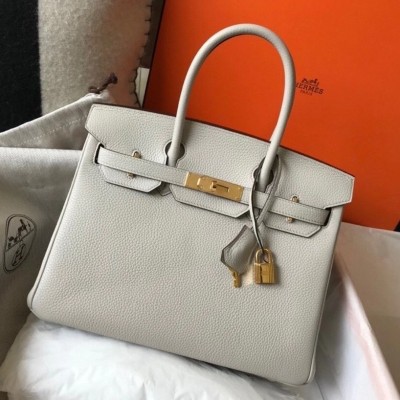 Hermes Pearl Grey Clemence Birkin 30cm Bag GHW LDBS243032