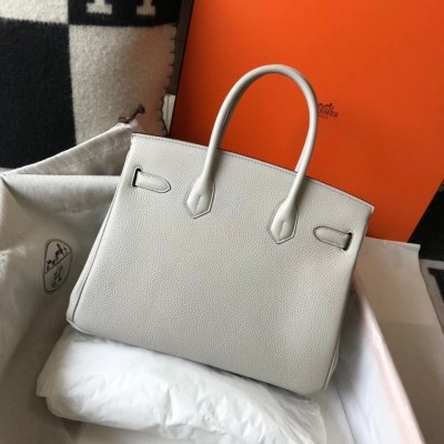 Hermes Pearl Grey Clemence Birkin 30cm Bag GHW LDBS243032