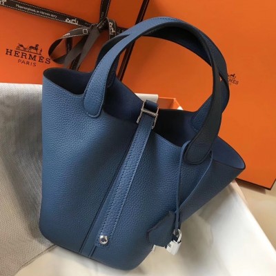 Hermes Picotin Lock 18 Bag In Blue Agate Clemence Leather LDBS243036