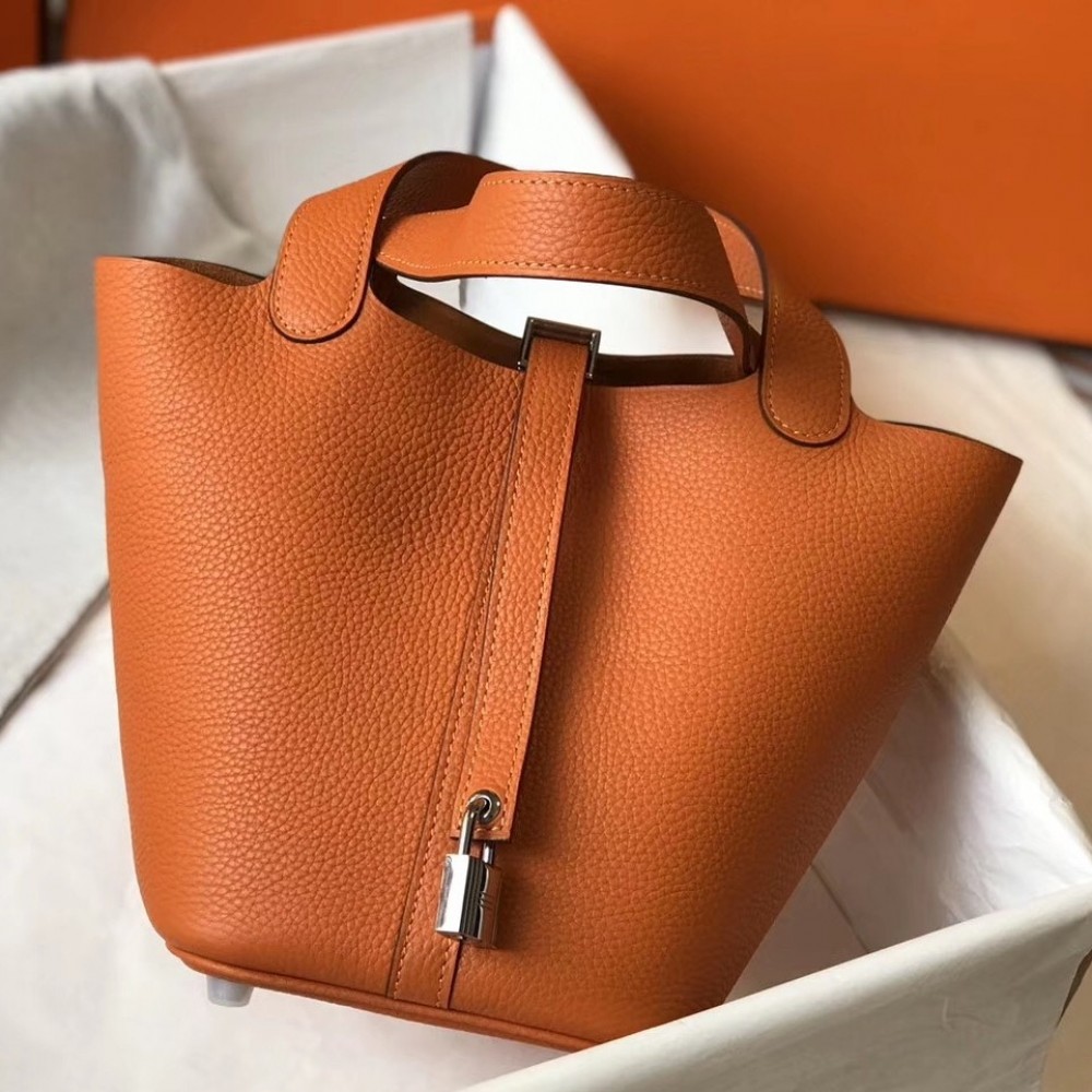 Hermes Picotin Lock 18 Bag In Orange Clemence Leather LDBS243041