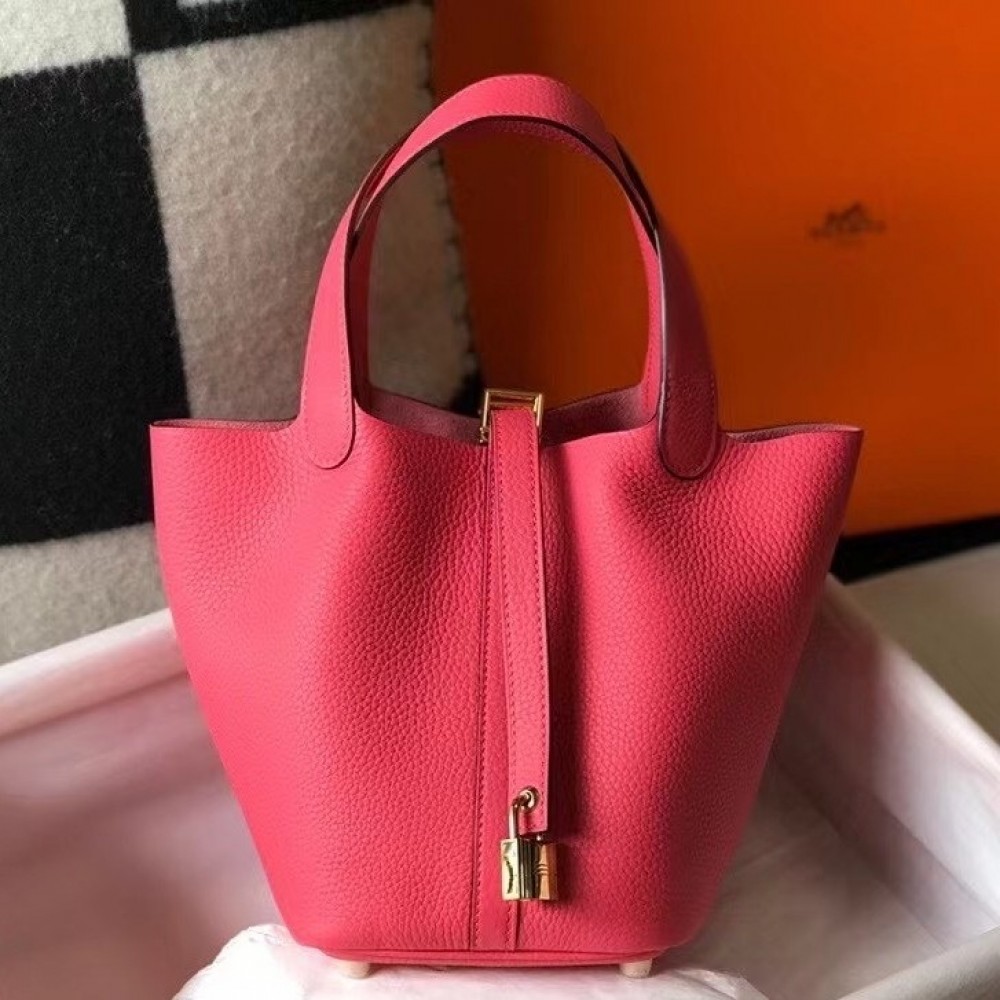 Hermes Picotin Lock 18 Bag In Rose Lipstick Clemence Leather LDBS243043