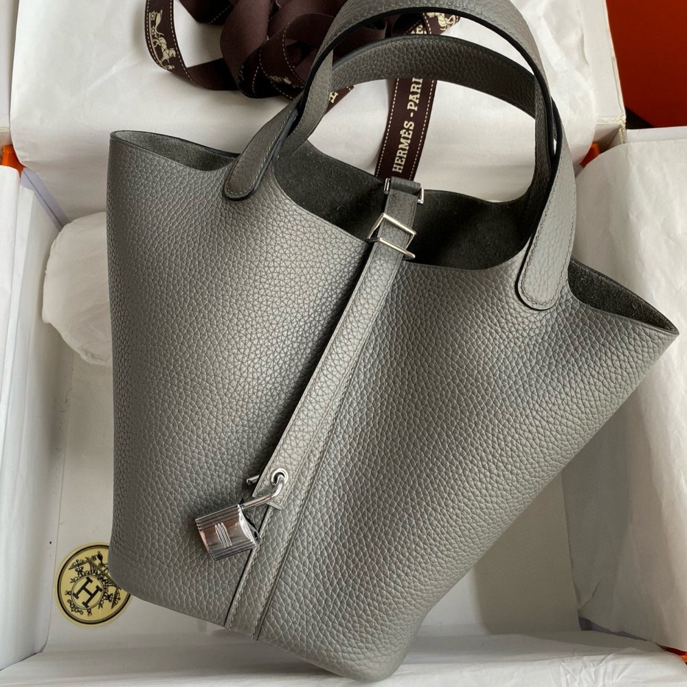 Hermes Picotin Lock 18 Handmade Bag in Gris Meyer Clemence Leather LDBS243051