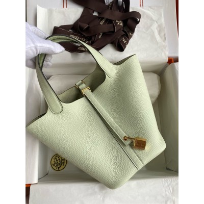 Hermes Picotin Lock 18 Handmade Bag in Vert Fizz Clemence Leather LDBS243052