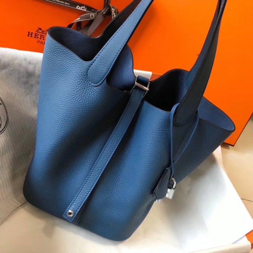 Hermes Picotin Lock 22 Bag In Blue Agate Clemence Leather LDBS243055