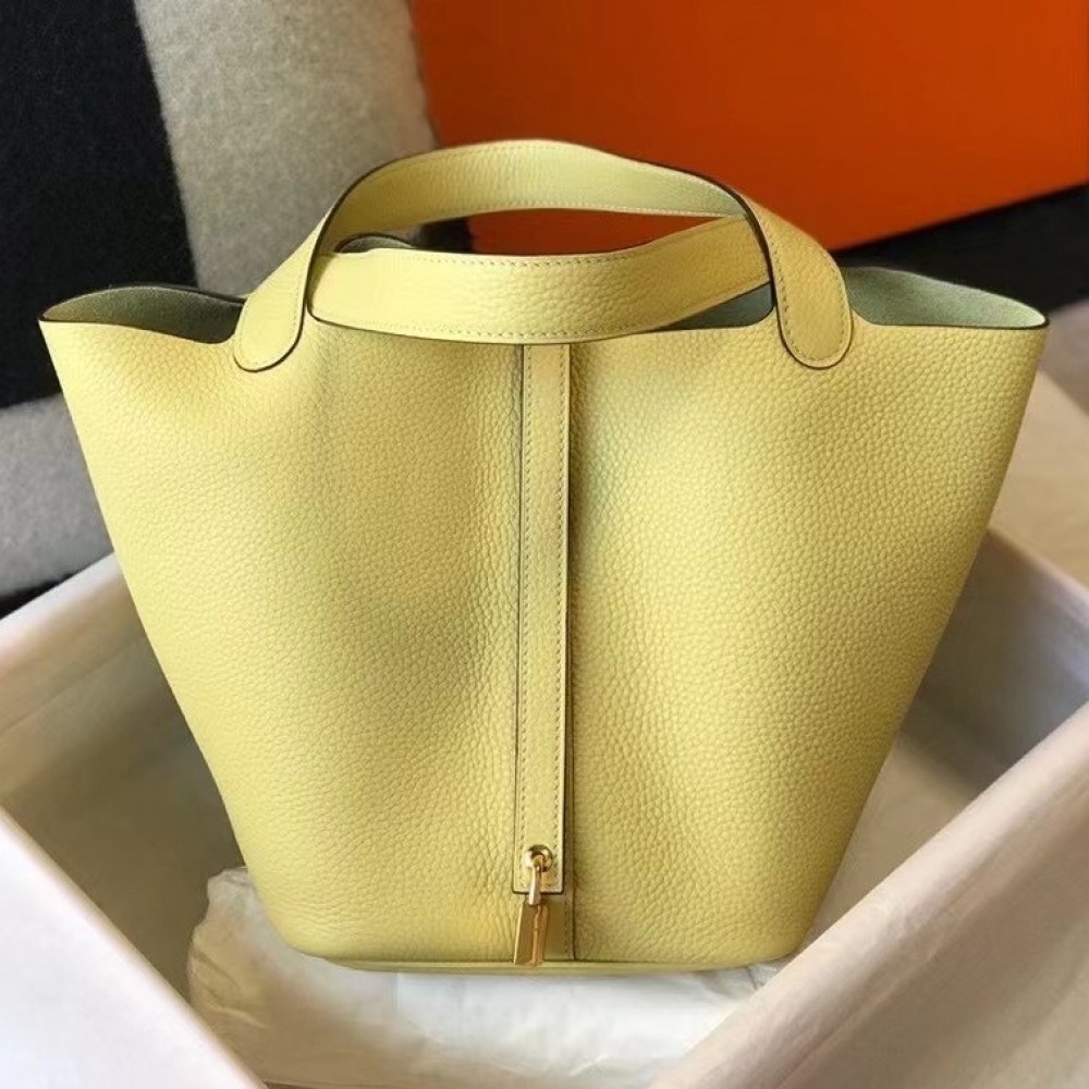 Hermes Picotin Lock 22 Bag In Jaune Poussin Clemence Leather LDBS243060