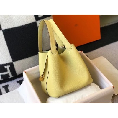 Hermes Picotin Lock 22 Bag In Jaune Poussin Clemence Leather LDBS243060