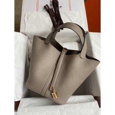 Hermes Picotin Lock 22 Handmade Bag in Gris Asphalt Clemence Leather LDBS243070