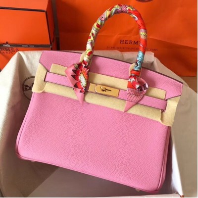 Hermes Pink Birkin 30cm Clemence Handmade Bag LDBS243073