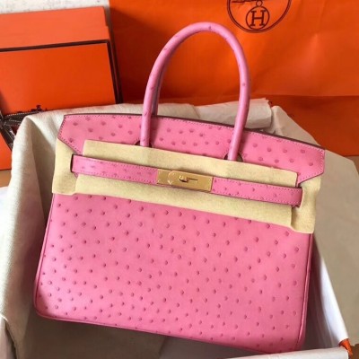 Hermes Pink Birkin 30cm Ostrich Handmade Bag LDBS243075