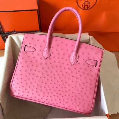 Hermes Pink Birkin 30cm Ostrich Handmade Bag LDBS243075