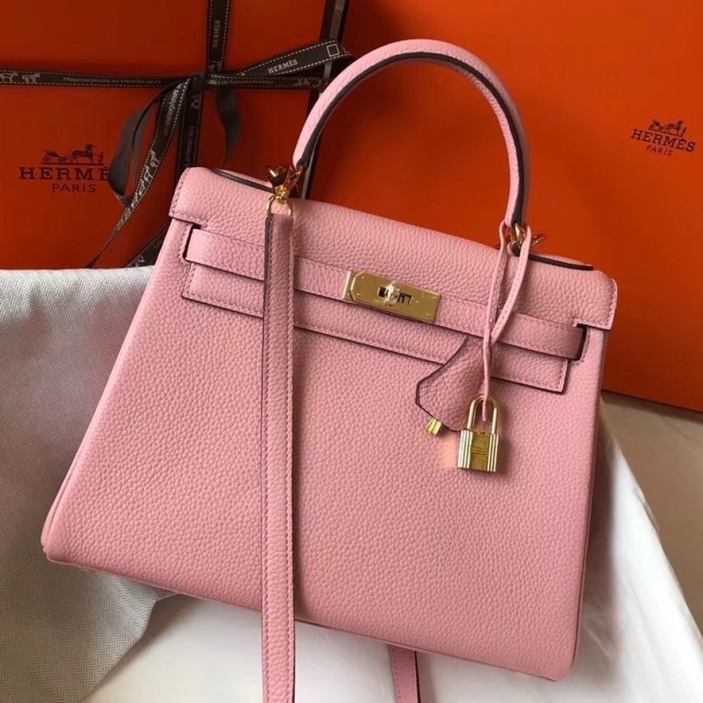 Hermes Pink Clemence Kelly 32cm Retourne Bag LDBS243082