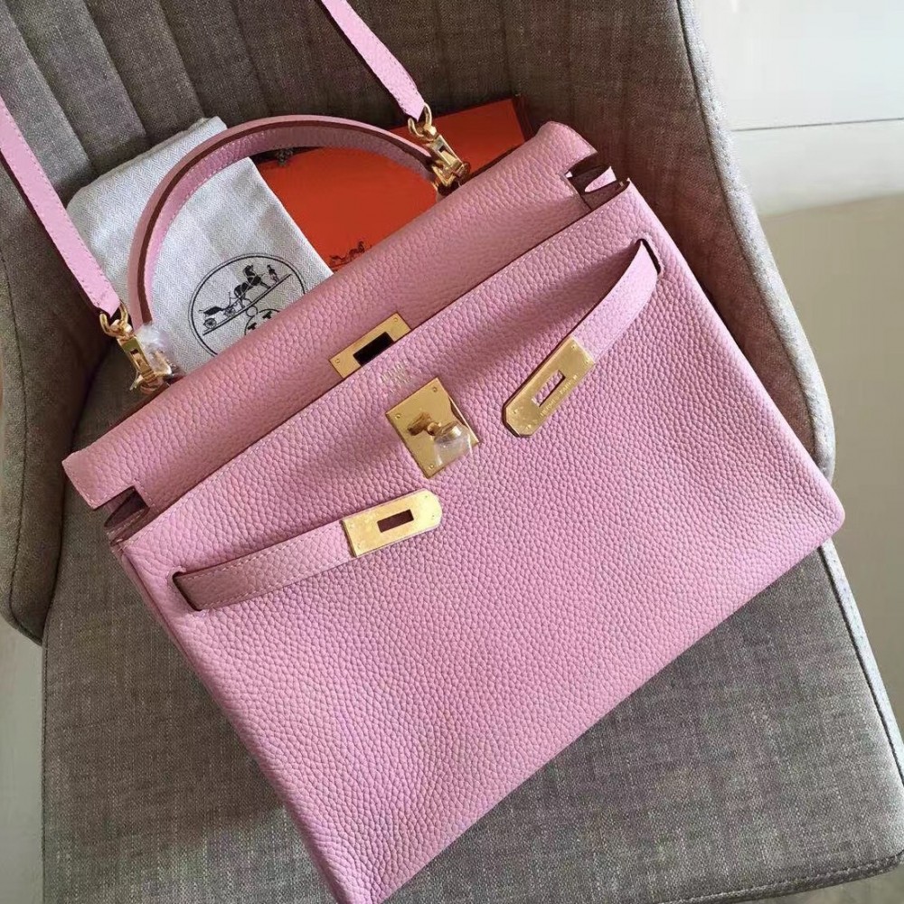 Hermes Pink Clemence Kelly Retourne 32cm Handmade Bag LDBS243083