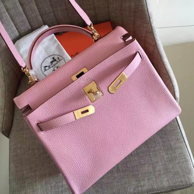 Hermes Pink Clemence Kelly Retourne 32cm Handmade Bag LDBS243083