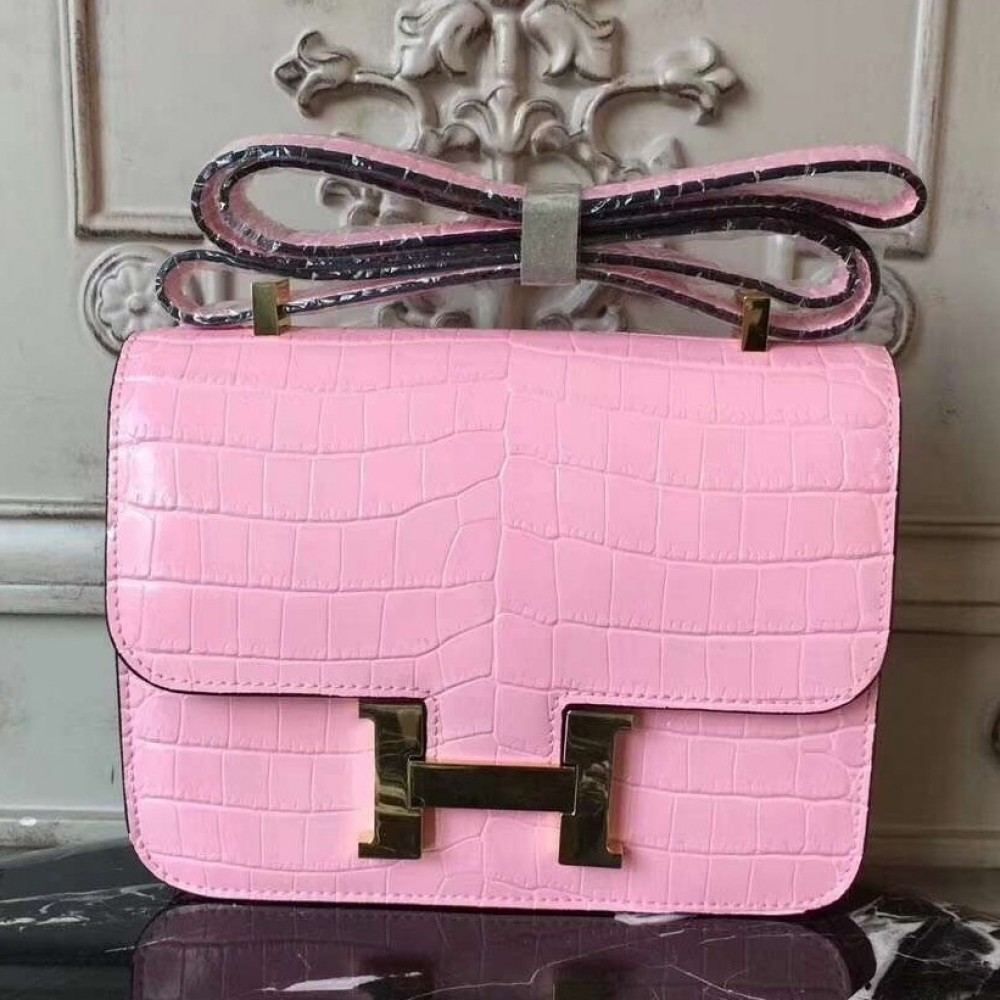 Hermes Pink Constance MM 24cm Crocodile Bag LDBS243084