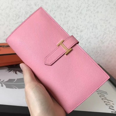 Hermes Pink Epsom Bearn Gusset Wallet LDBS243086