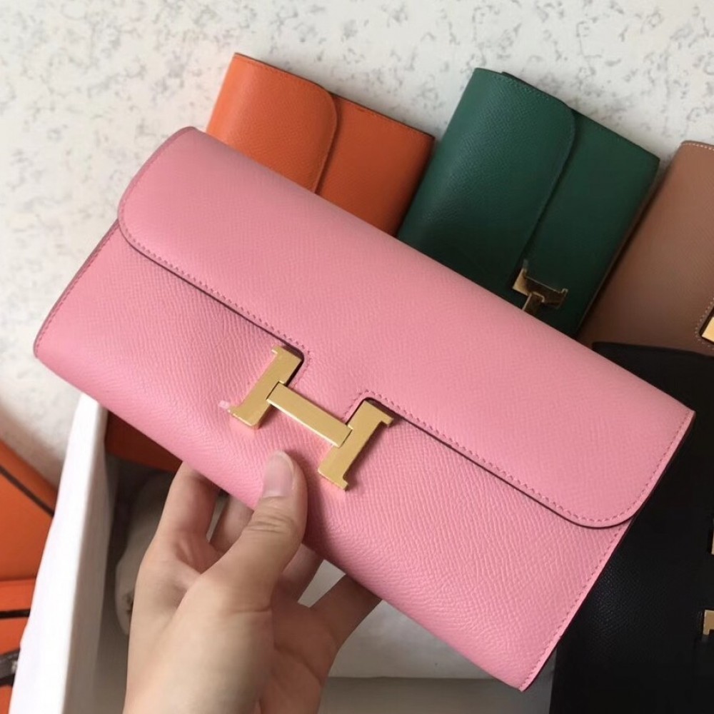 Hermes Pink Epsom Constance Long Wallet LDBS243088