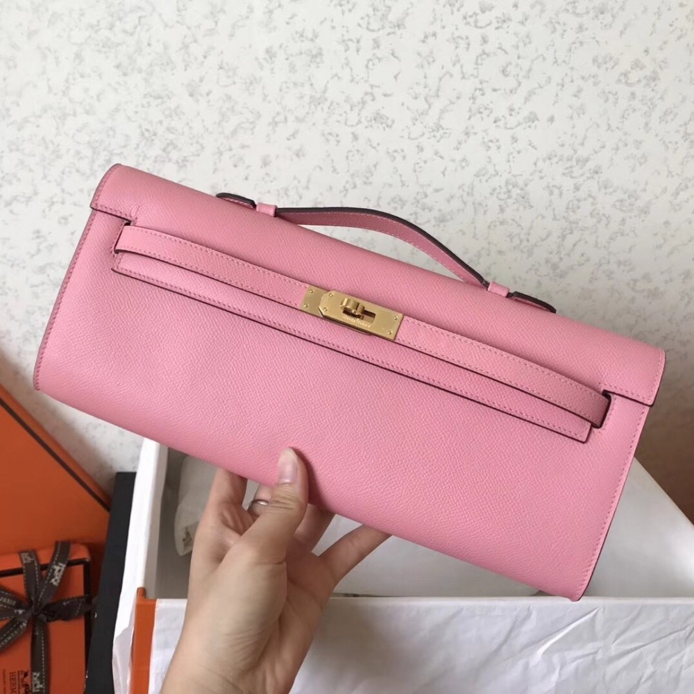 Hermes Pink Epsom Kelly Cut Handmade Bag LDBS243090