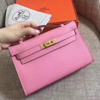 Hermes Pink Kelly Pochette Epsom Handmade Bag LDBS243091