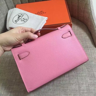 Hermes Pink Kelly Pochette Epsom Handmade Bag LDBS243091