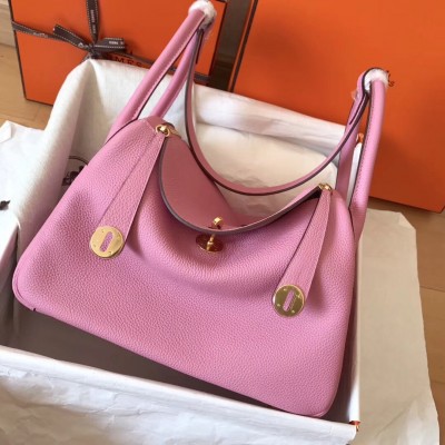 Hermes Pink Lindy 26cm Clemence Handmade Bag LDBS243093