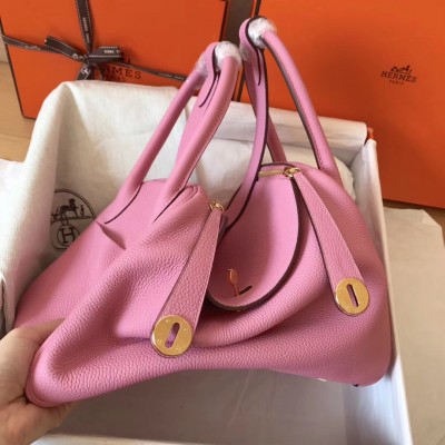 Hermes Pink Lindy 30cm Clemence Handmade Bag LDBS243095