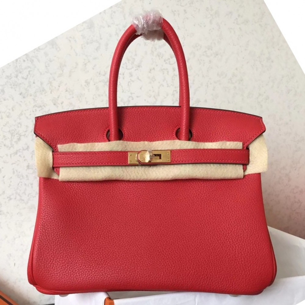 Hermes Red Birkin 25cm Clemence Handmade Bag LDBS243105