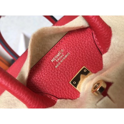 Hermes Red Birkin 25cm Clemence Handmade Bag LDBS243105