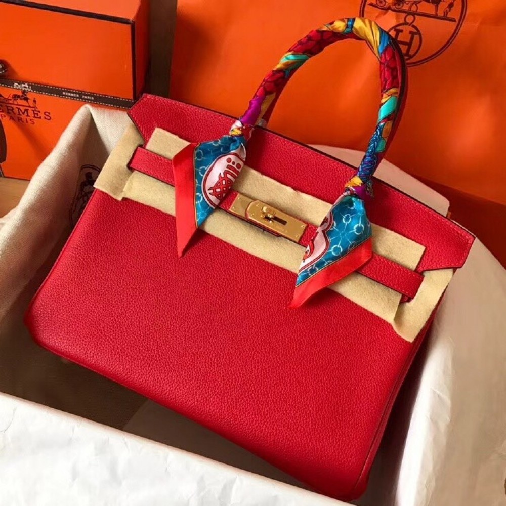 Hermes Red Birkin 30cm Clemence Handmade Bag LDBS243107