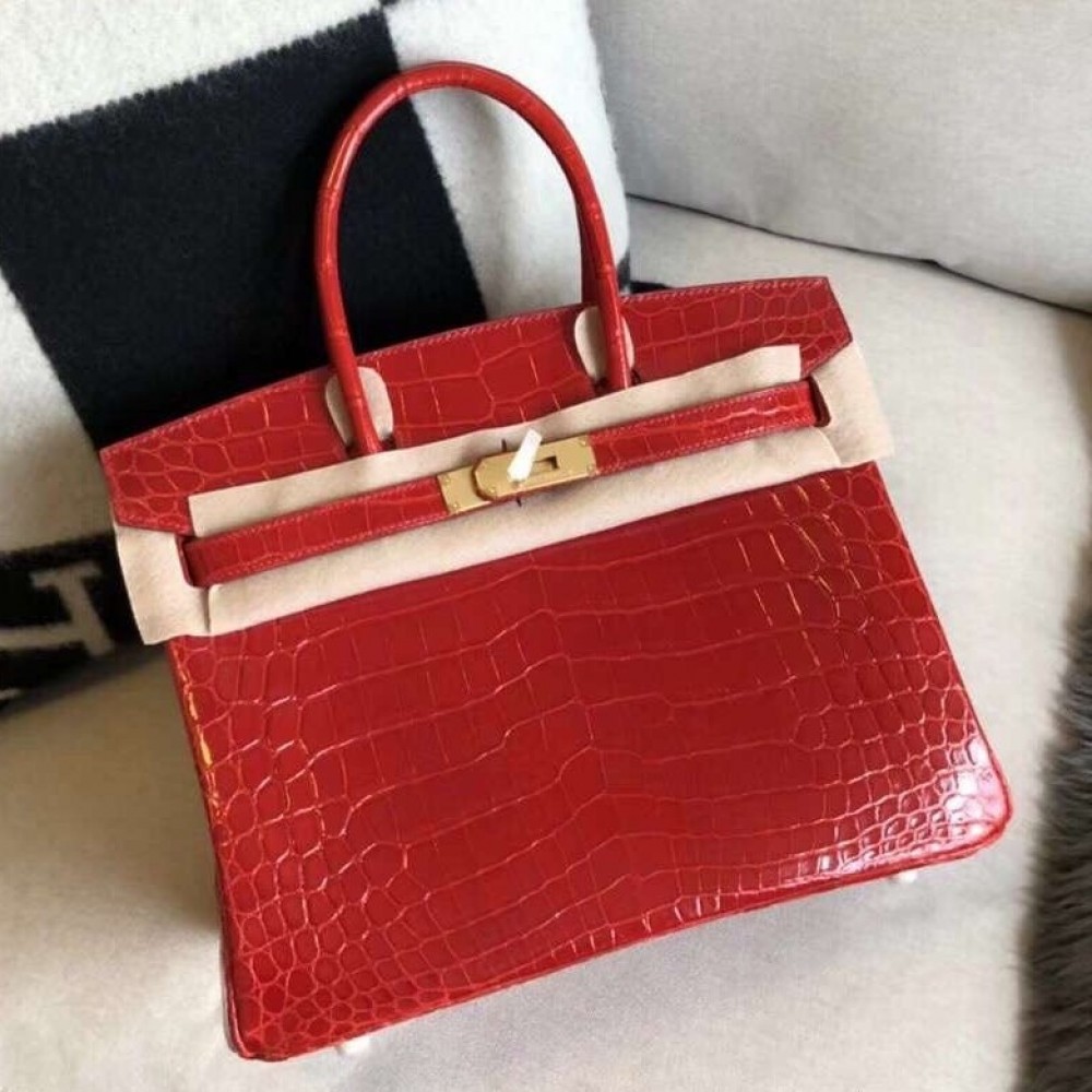 Hermes Red Birkin 30cm Crocodile Niloticus Shiny Bag LDBS243108