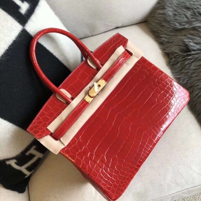 Hermes Red Birkin 30cm Crocodile Niloticus Shiny Bag LDBS243108