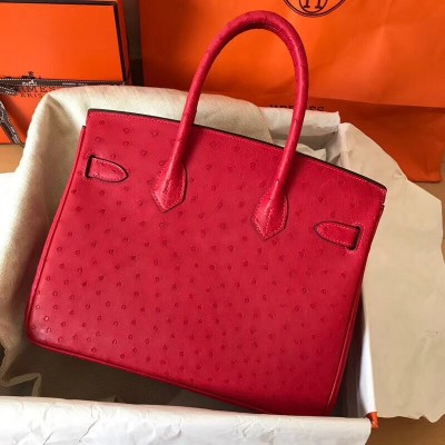 Hermes Red Birkin 30cm Ostrich Handmade Bag LDBS243110