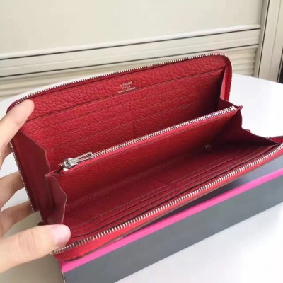 Hermes Red Clemence Azap Zipped Wallet LDBS243112