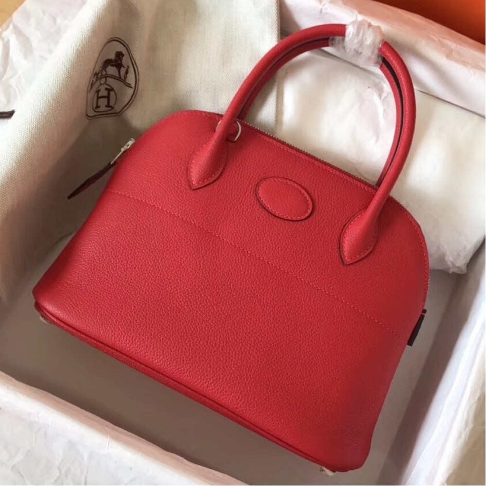 Hermes Red Clemence Bolide 27cm Handmade Bag LDBS243115