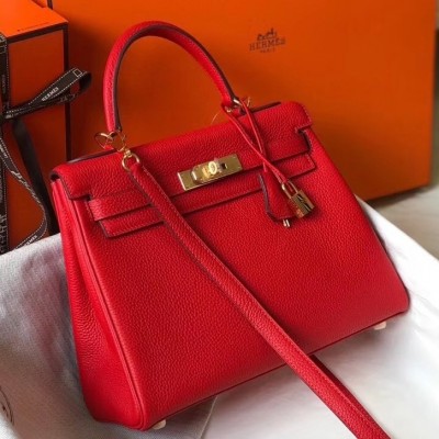 Hermes Red Clemence Kelly 25cm GHW Bag LDBS243117