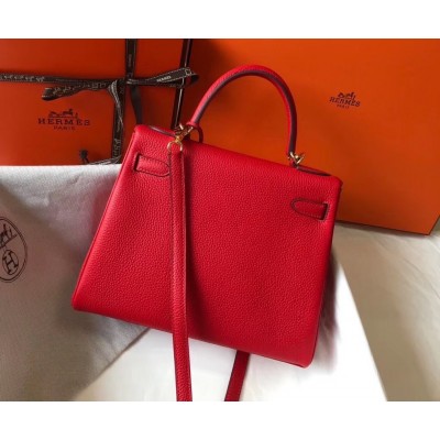 Hermes Red Clemence Kelly 25cm GHW Bag LDBS243117