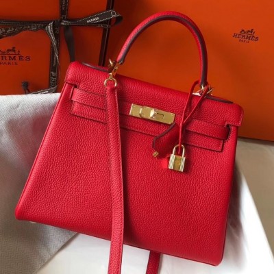 Hermes Red Clemence Kelly 28cm Bag LDBS243118