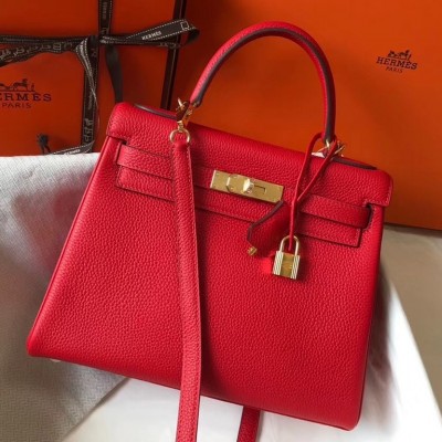 Hermes Red Clemence Kelly 32cm Retourne Bag LDBS243119