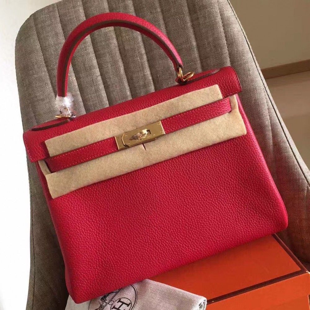 Hermes Red Clemence Kelly Retourne 32cm Handmade Bag LDBS243120