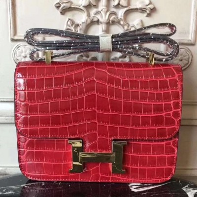 Hermes Red Constance MM 24cm Crocodile Bag LDBS243122