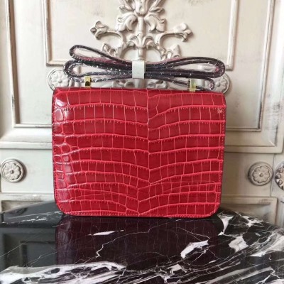 Hermes Red Constance MM 24cm Crocodile Bag LDBS243122