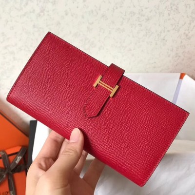 Hermes Red Epsom Bearn Gusset Wallet LDBS243124