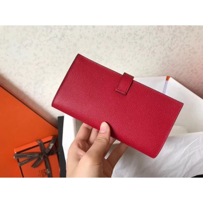 Hermes Red Epsom Bearn Gusset Wallet LDBS243124